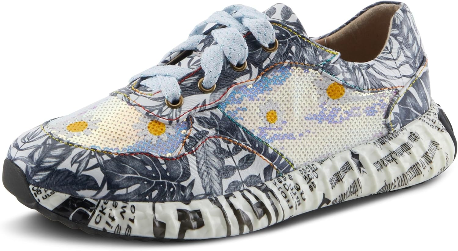 L'Artiste Women's ZINGY Lace-Up Fashion Sneakers – Embroidered Leather Casual Sneakers with Adjustable Comfort Fit