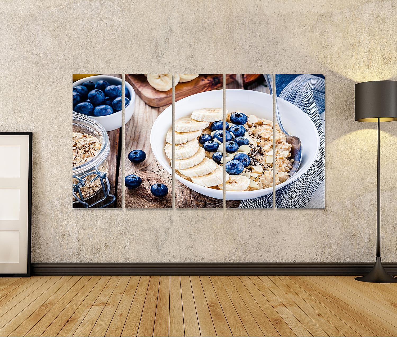 islandburner Prime Bild auf Leinwand Gesundes Frühstück mit Bananen Blaubeeren und Haferflocken Bilder Wandbilder Poster