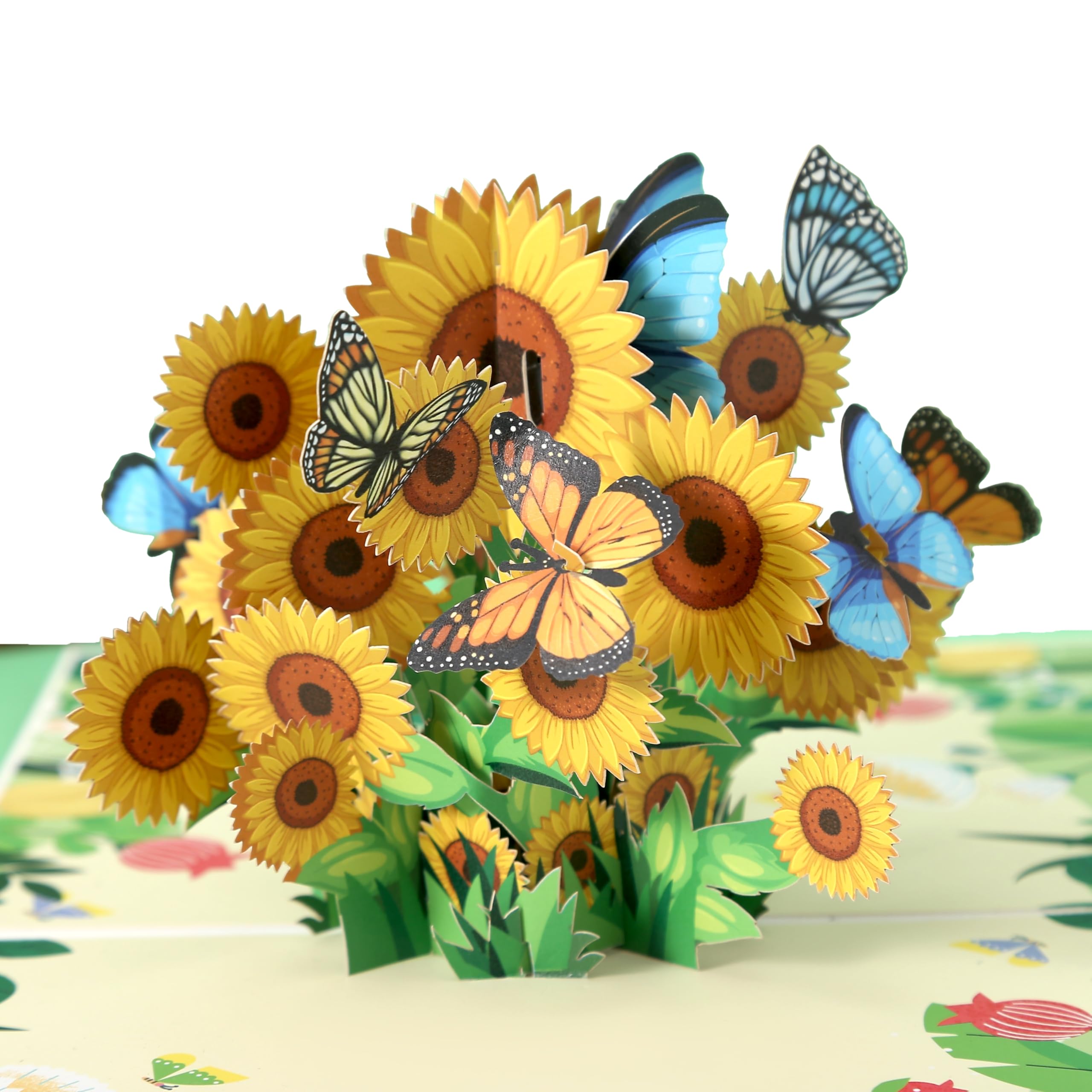 LoveEcho Birthday Card, Sunflower Butterfly Pop Up Card, 5x7-3D Greeting Card with Note Card & Envelope for Birthday, Anniversary, Thank You,