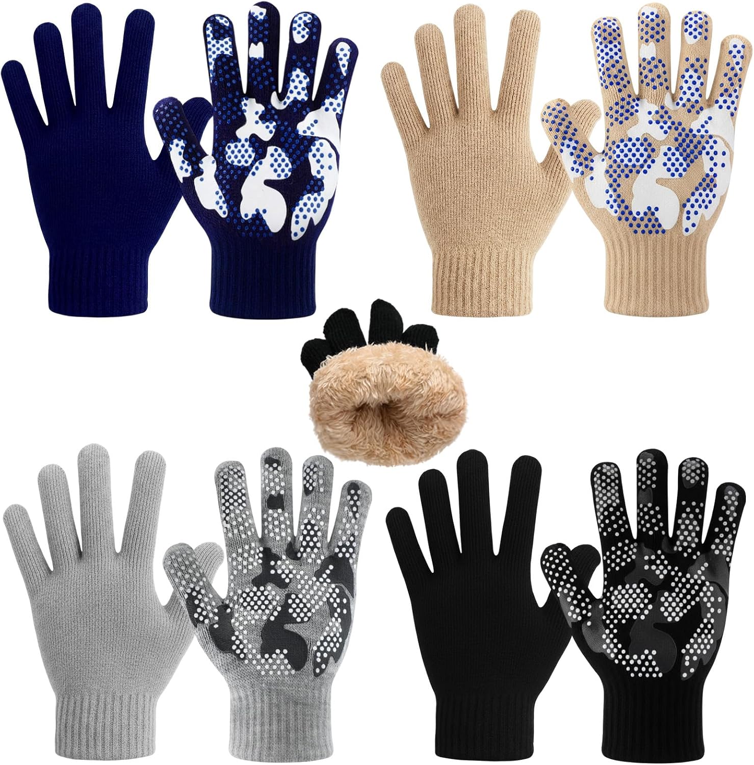 Shyyween 4 Pairs Kids Gloves Winter Camouflage Grips Gloves Thermal Fleece Lined Thick Knit Stretch Glove for 3-8 Boys Girls