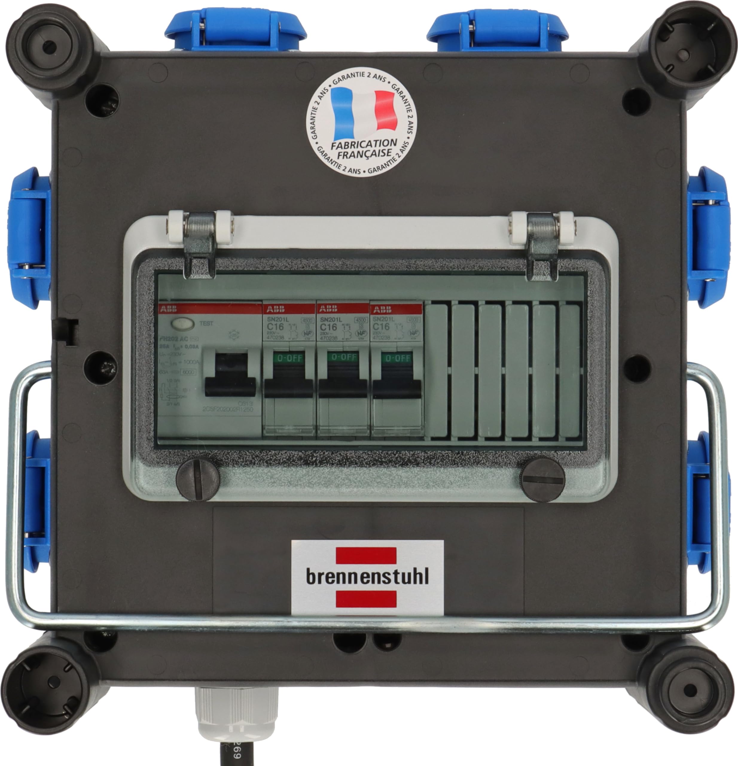 Brennenstuhl Coffret de chantier BD 6M/16, avec 6 prises à clapet et 5m de câble (IP44), Fabrication Française