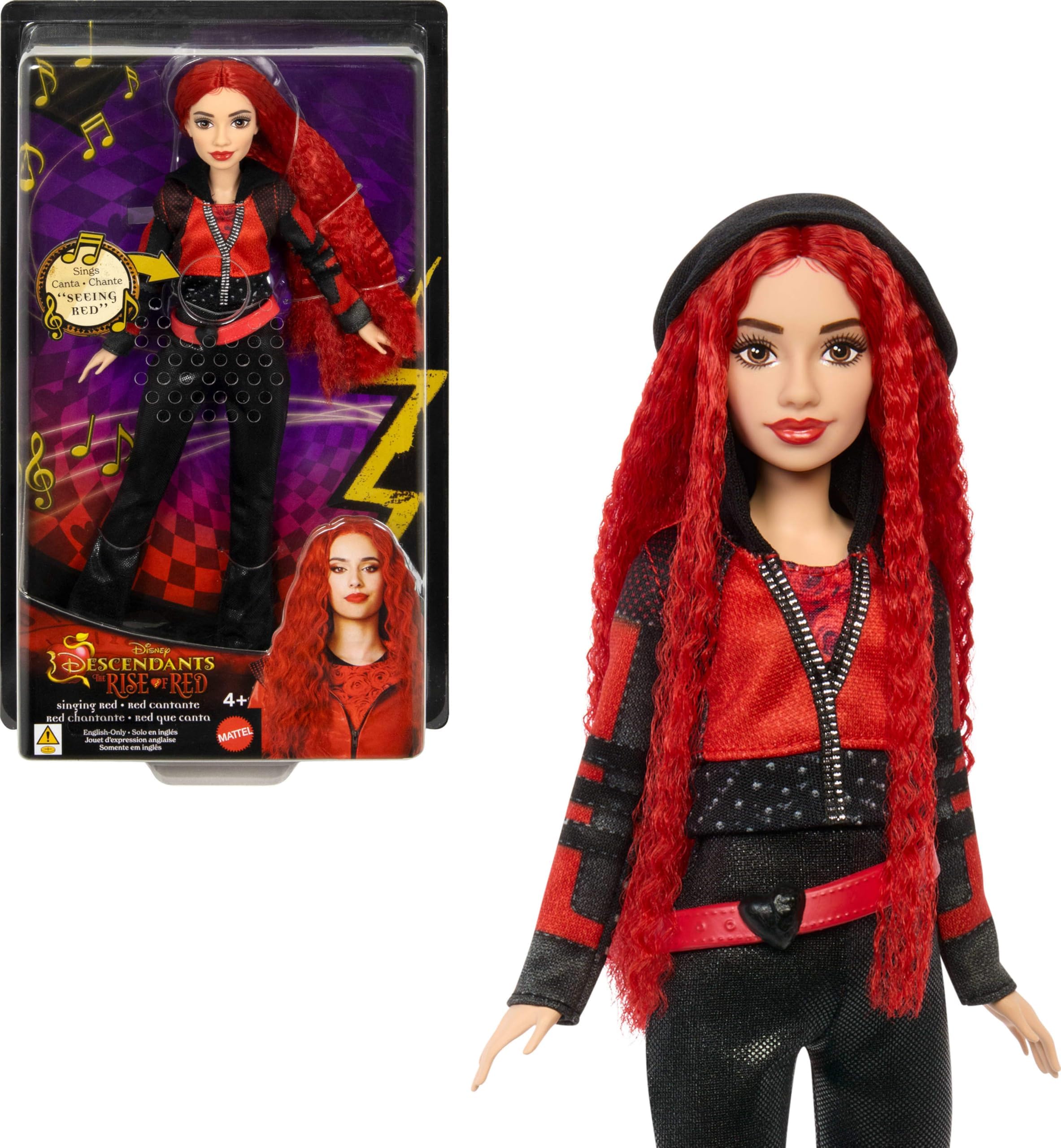 Mattel Disney Descendants 4: The Rise of Red, Singing "Seeing Red" Musical Doll with Rock Ensemble Movie Inspired Toy for Boys and Girls 4+ Years HWT96