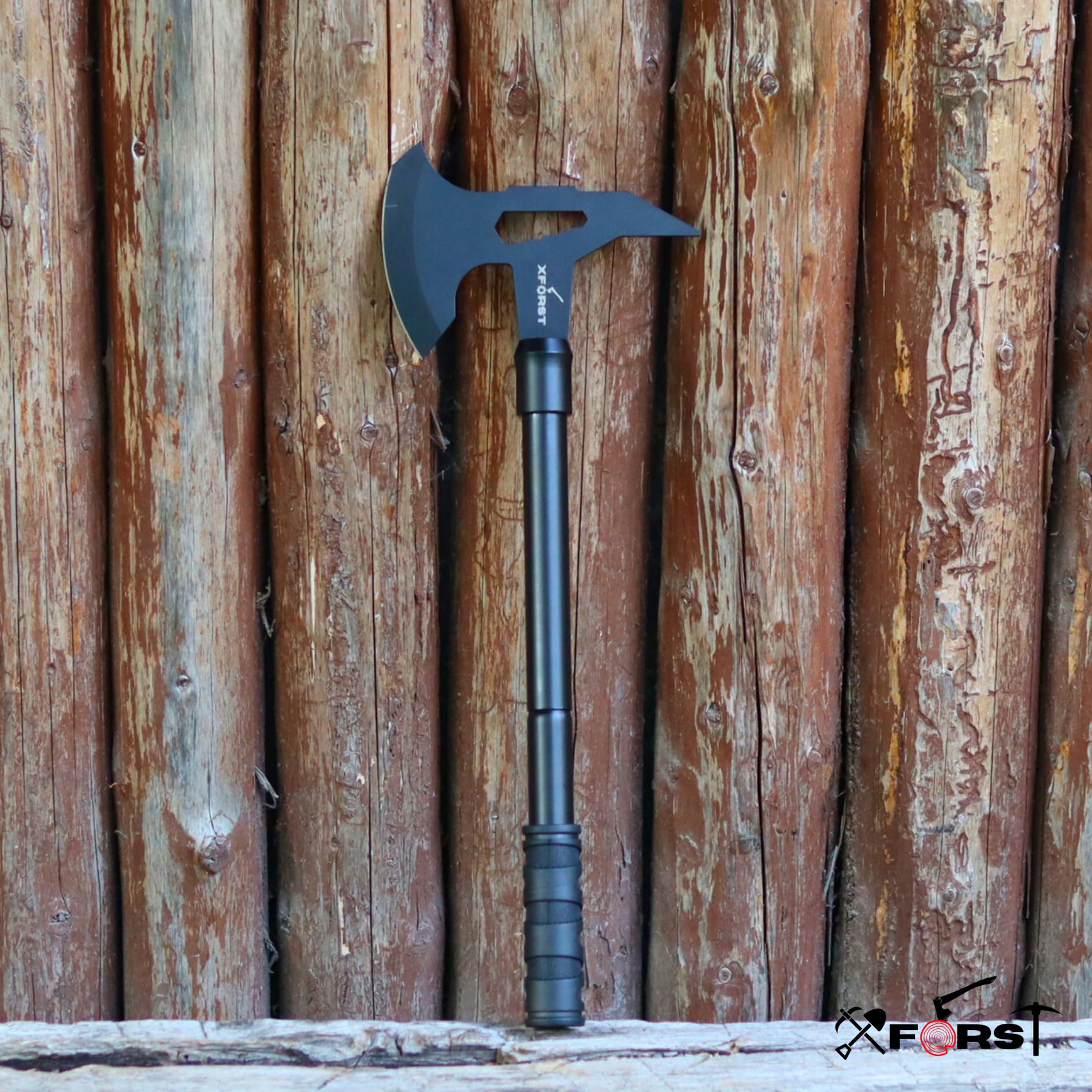 Xforst Ascia Accetta + Coltello 64,5 cm da giardino outdoor di alta qualità, Impugnatura in plastica e fodero in tessuto Oxford