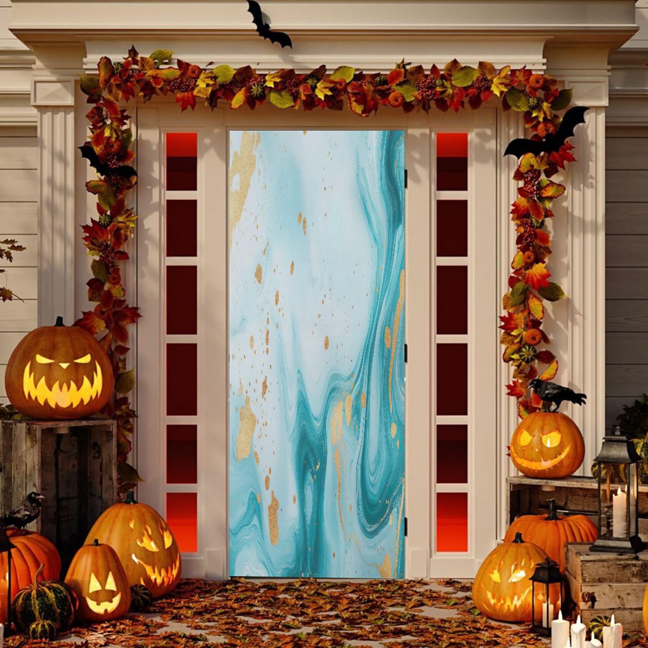Housse de porte en marbre turquoise et or pour relooker un salon ou une chambre moderne