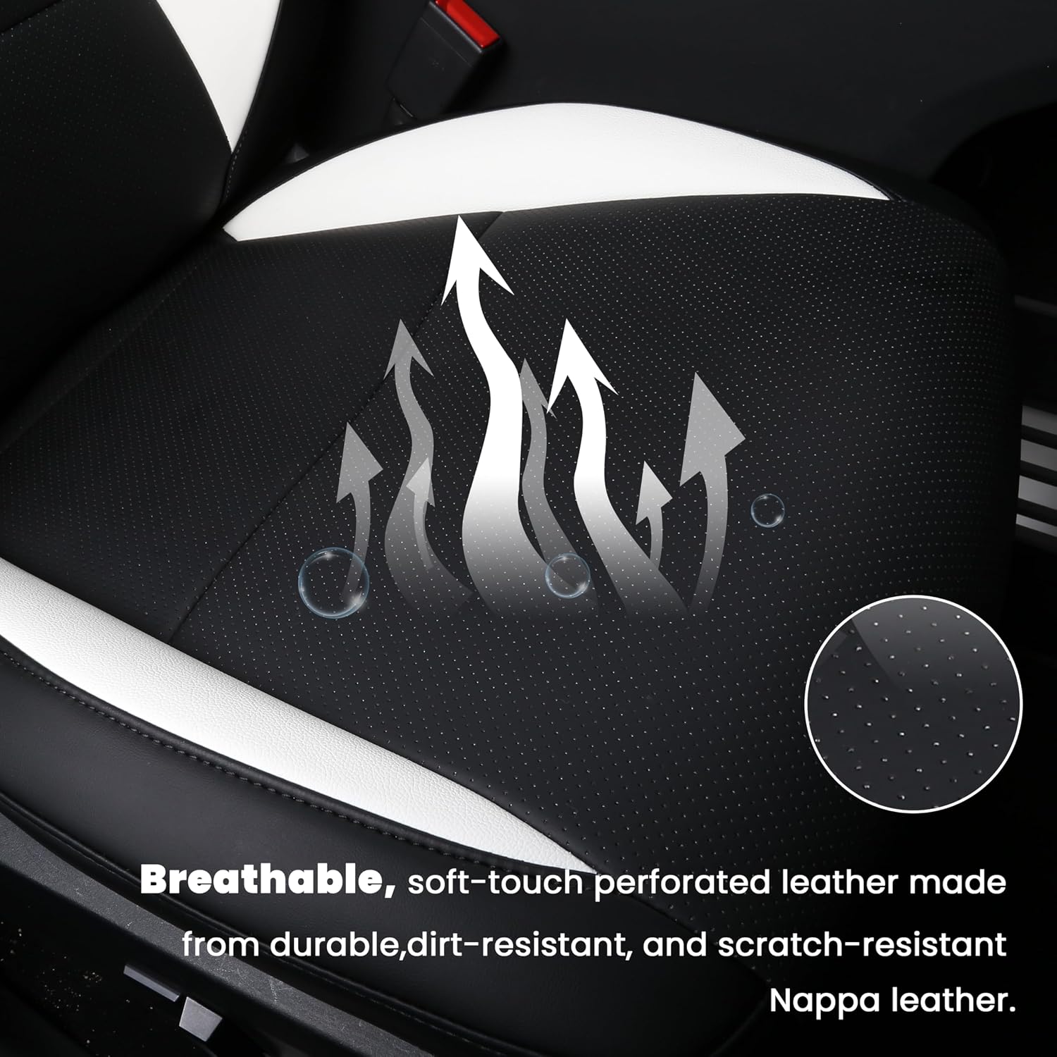 Car Seat Covers Full Set for Cybertruck, Full Coverage Nappa Leather Seat Protector Front Seats Back Seat Cover for Cybertruck Interior Accessories (White and Black)