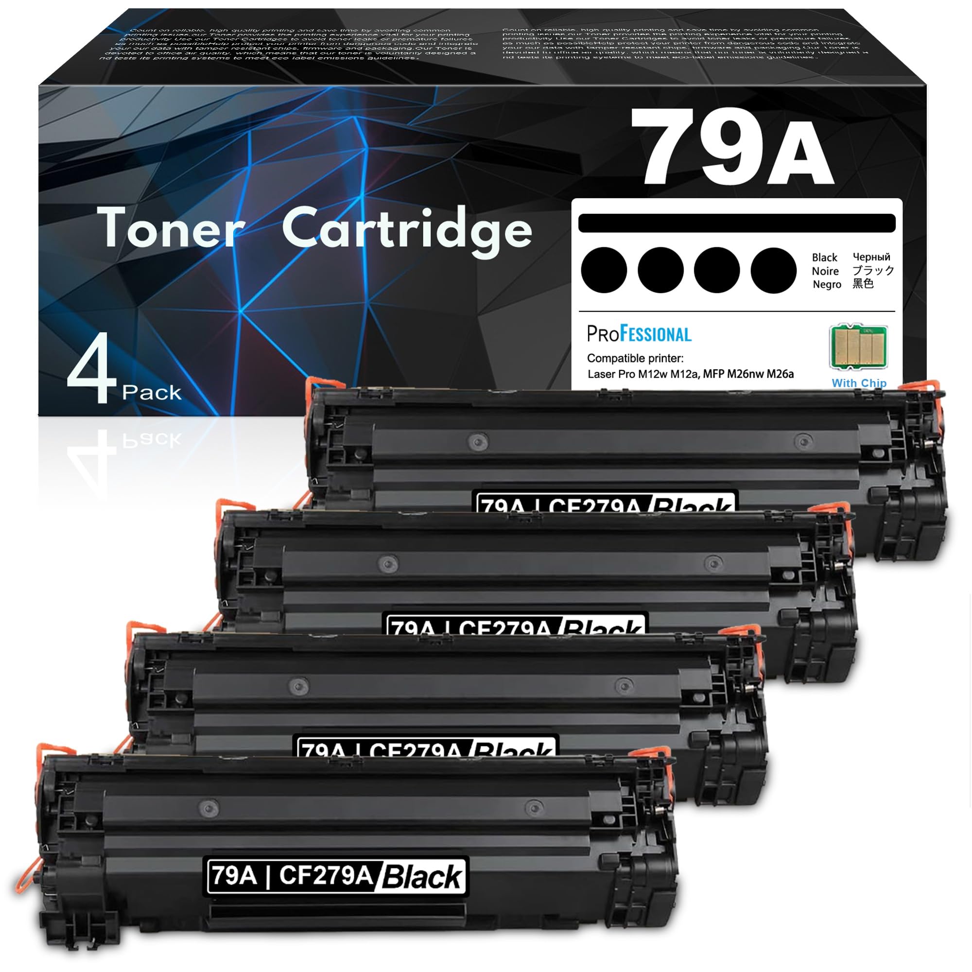 4 Pack 79A Black Toner Cartridge: Compatible Replacement for HP 79A CF279A Laser Pro M12w M12a; Laser Pro MFP M26nw M26a Printer | CF279A