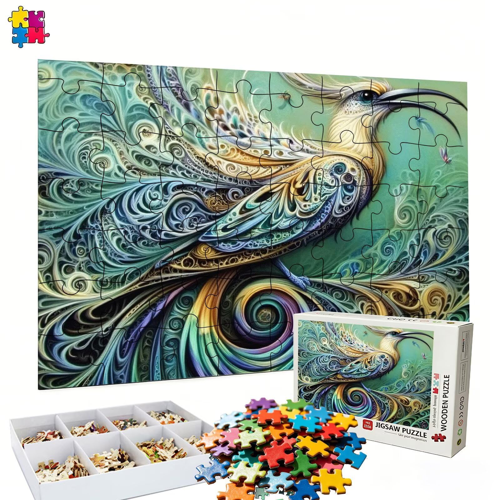 Abstrakcyjne puzzle ptak - Puzzle 3000 elementów dla dorosłych - Puzzle Gry Relaks - Dobre opakowanie - Druk w wysokiej rozdzielczości Jasne kolory - Wymagające drewniane puzzle s7h-430