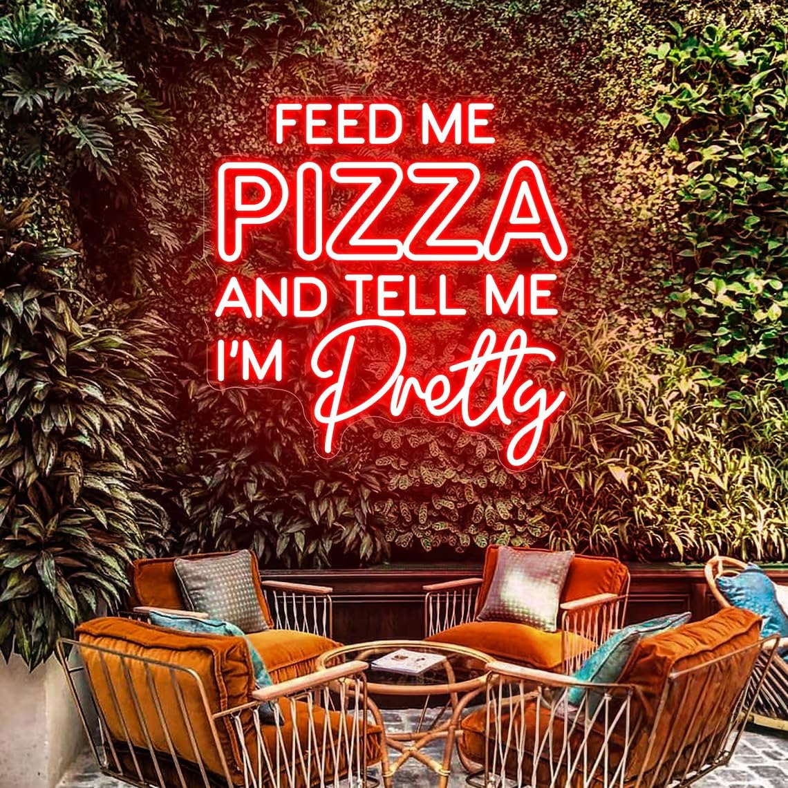 Feed Me Pizza and Tell Me I'm Pretty Custom Pizza LED Neon Sign Restaurant Fast Food Night Light Home Wall Decor
