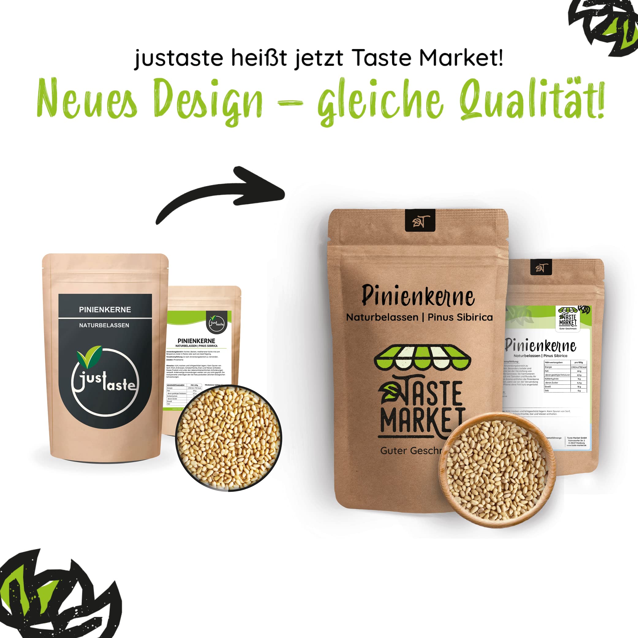 Pinienkerne 1 kg | unbehandelt und naturbelassen | Taste Market Qualität