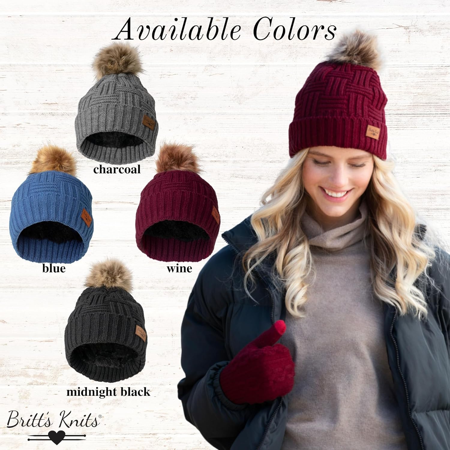 Britt's Knits Women's Plush-Lined Knit Hat with Pom - Image 4