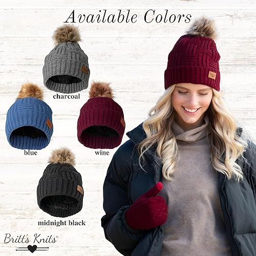 Miniatura 4 de Britt's Knits Sombrero de punto forrado de felpa con pompón para mujer