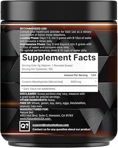 Miniatura 7 de NatureBell Paquete de 2 monohidrato de creatina en polvo de 1764oz 5000 mg por porción polvo de creatina pura sin sabor - Micronizado - Pre
