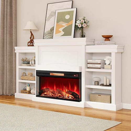 Miniatura 9 de Tangkula - Chimenea eléctrica de 36 pulgadas de 3 lados, inserto de chimenea empotrado de 1500W con llama de 7 colores, brillo ajustable,