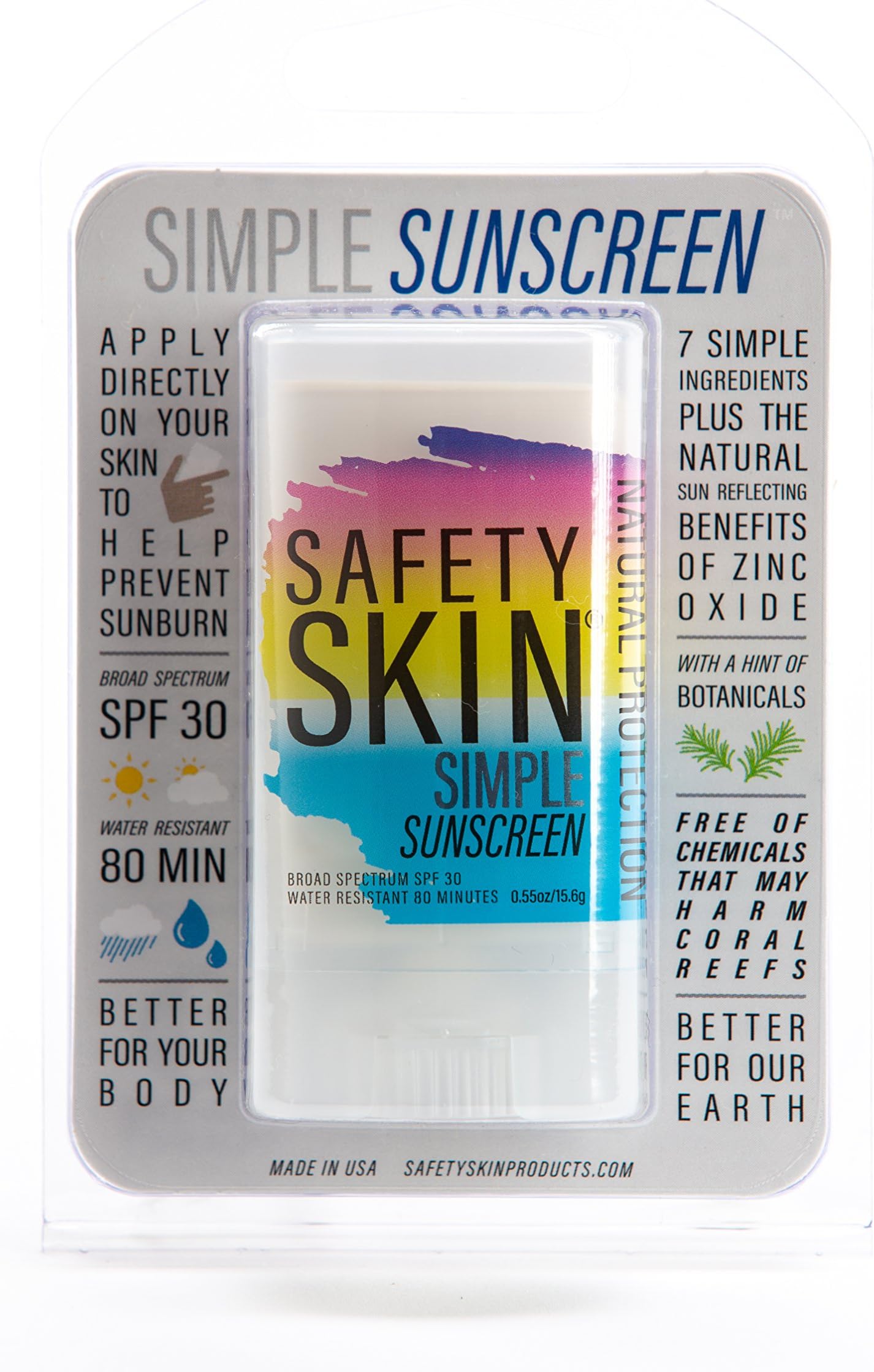 Simple Sunscreen SPF 30 Mineral Sunscreen Stick (0.55 oz.), Reef Safe, Non-Nano Zinc Oxide