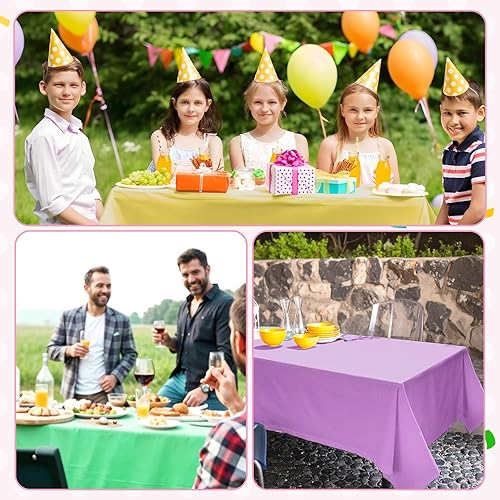 Miniatura 7 de Paquete de 12 manteles de plástico desechables, manteles rectangulares grandes, manteles de plástico coloridos impermeables y a prueba de aceite,