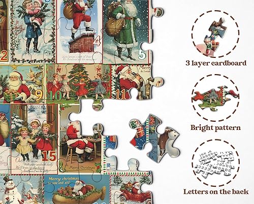 Miniatura 4 de Rompecabezas de Navidad vintage para adultos de 1000 piezas, rompecabezas de vacaciones de Navidad con 24 postales de Navidad, rompecabezas de