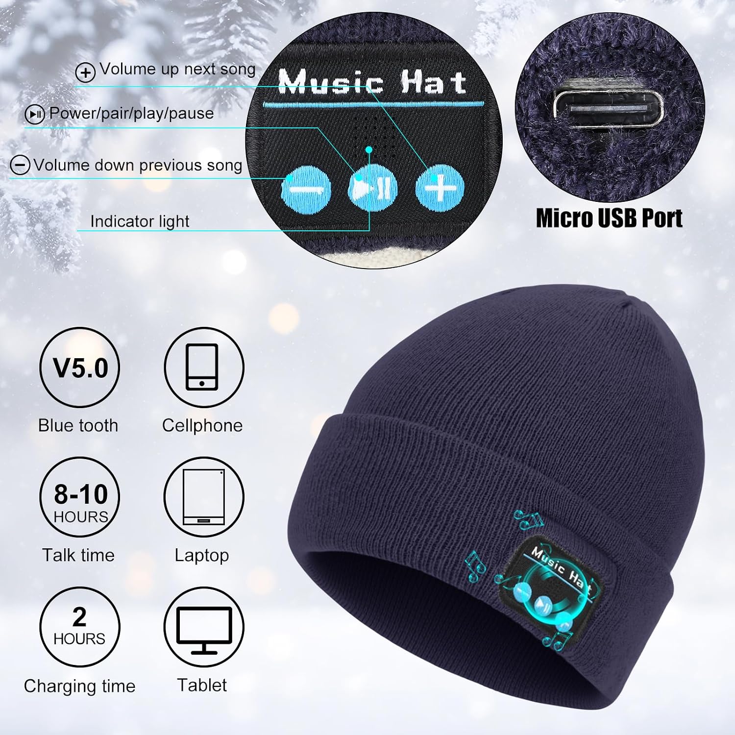 Honoson 4 Pcs Bluetooth Beanie Sets image 4