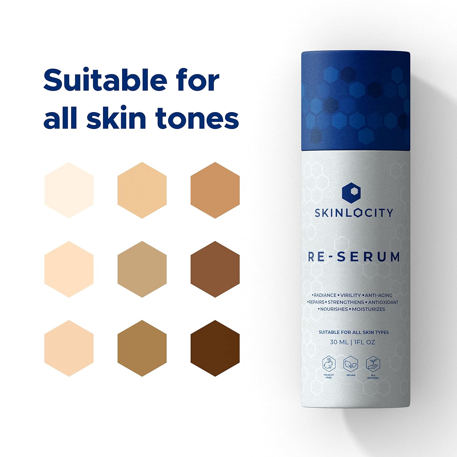 Skinlocity Re-Serum Anti Aging Face Serum - Glutathione, Maca Root Extract, Hyaluronic Acid, Chaga Mushroom Extract, Visibly Reduces Lines & Wrinkles