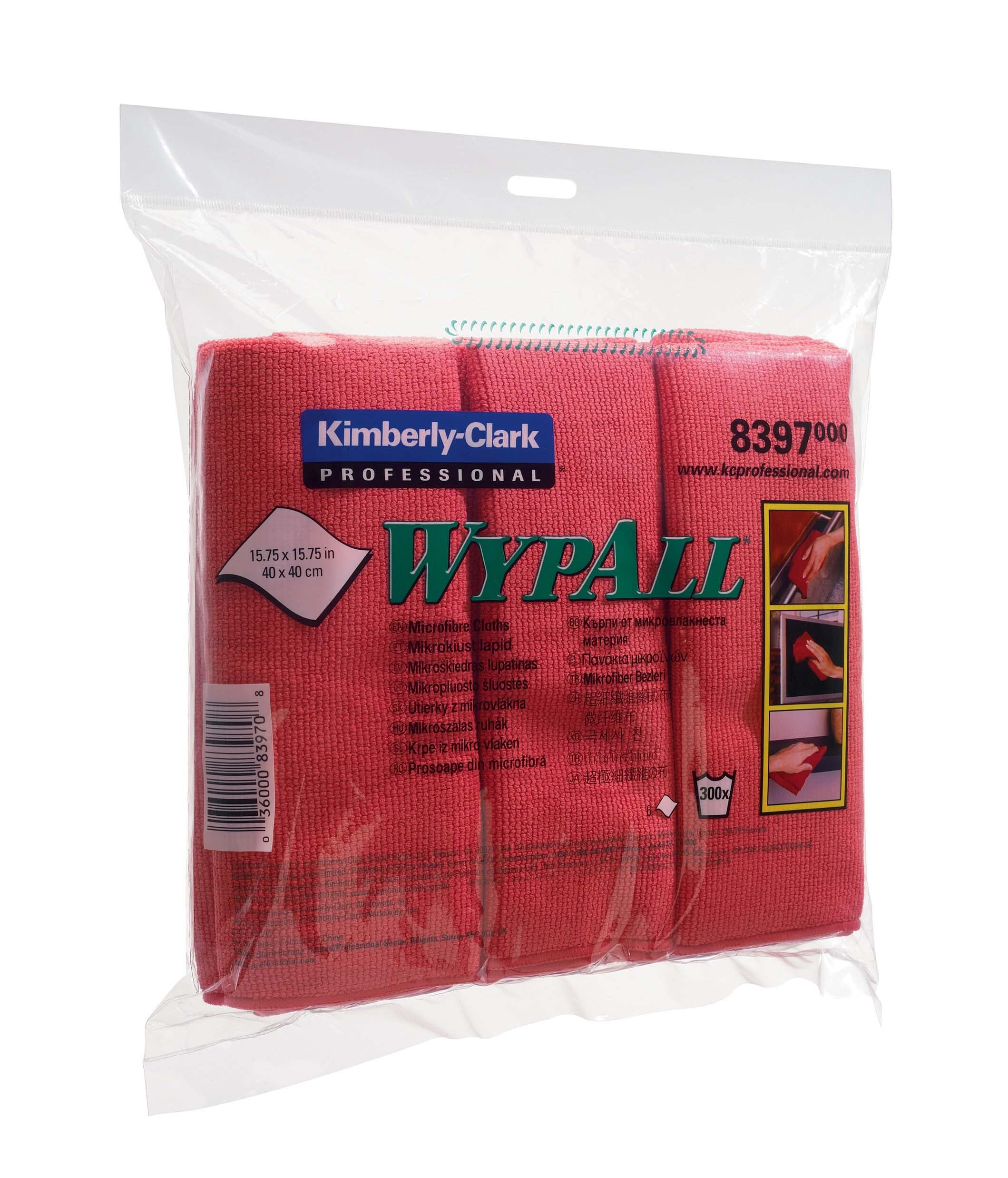 WypAll Ściereczki z mikrofibry 8397 – 4 paczki z 6 chusteczkami, czerwone