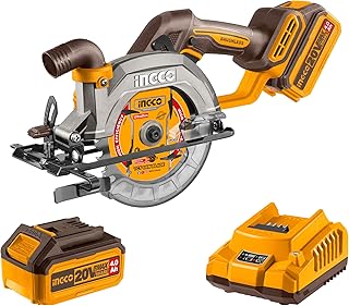 INGCO 20V Cordless Brushless Circular Saw 140mm(5-1/2''), 6300RPM, Max. Cutting Depth 50mm (90°), 20mm Arbor Size, Adjustable Bevel, Electric Circular Saw with 1Pcs 4.0Ah Battery and Charger