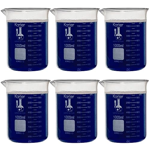 Vaso de precipitados de 33.8 fl oz, grifo de forma baja, vidrio de borosilicato 3.3, doble escala, graduado, Karter Scientific 213D19 (paquete de 6)