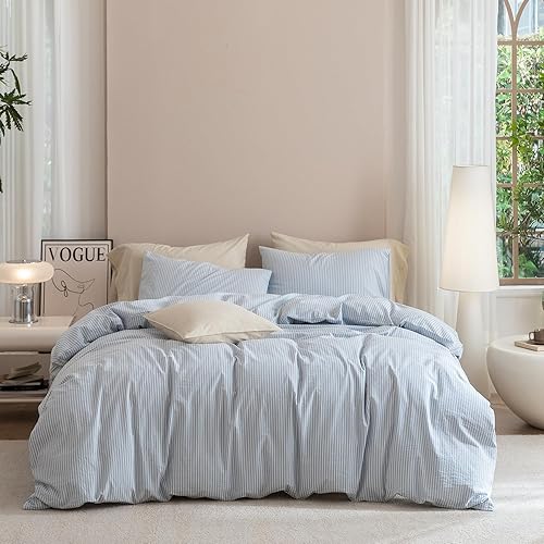 Miniatura 32 de JIYUAN - Juego de 3 piezas de 1 funda de edredón de algodón 100% lavado de 90x90 pulgadas (relleno no incluido) y 2 fundas de almohada, cómodo y