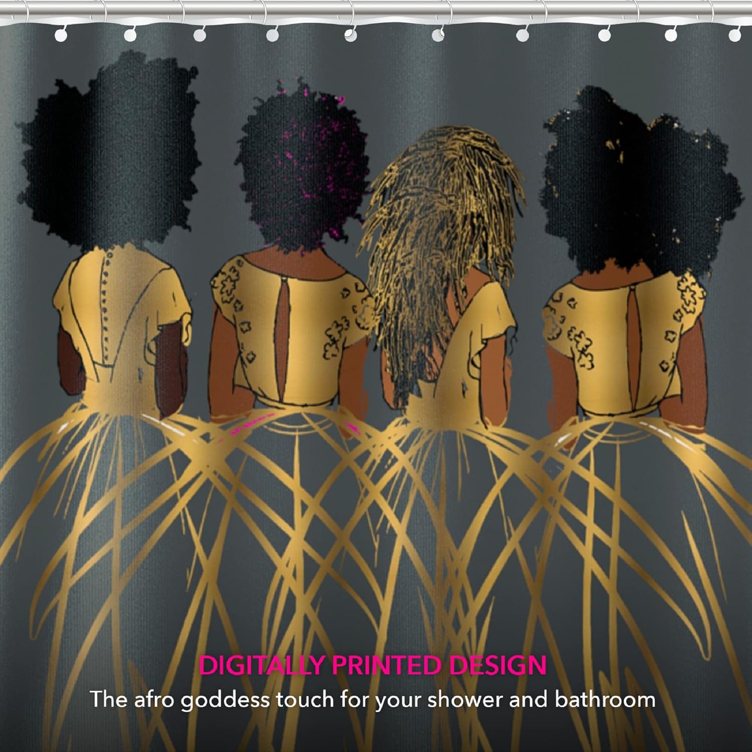 Pardon My Fro Royal Shower Curtain - 100% Polyester Fabric with Chic Print, Waterproof, Elegant Décor, One-Side Print, Stylish Bathroom Curtain for Bathtub, Hooks are not Included - Grey, 71" x 71"