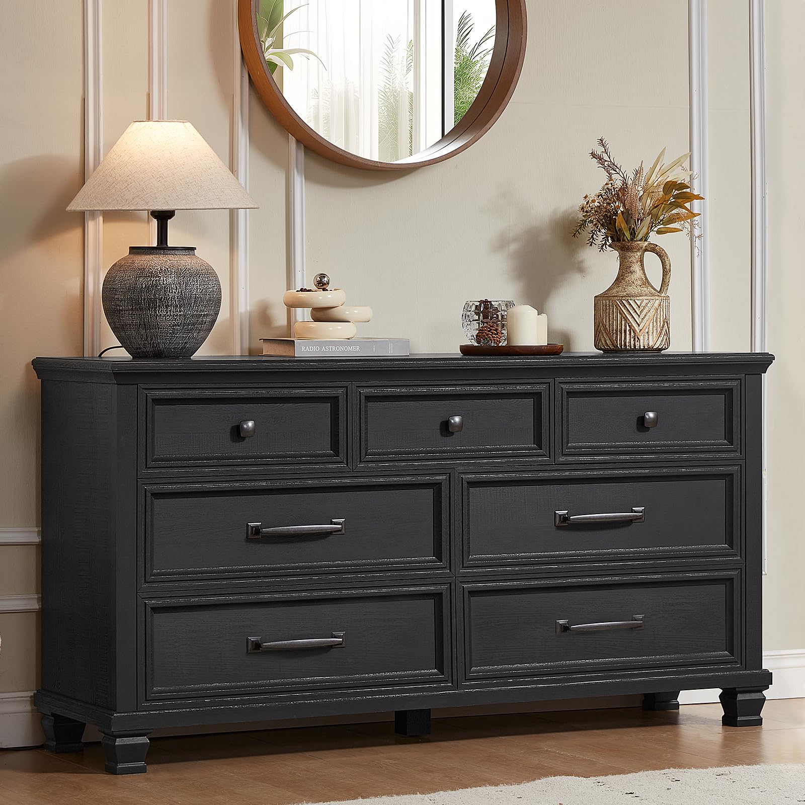 rustic grey dresser and nightstand set Grace Traditional Style Queen 4 Pc Bedroom Set Made With Wood In Rusti main image 0
