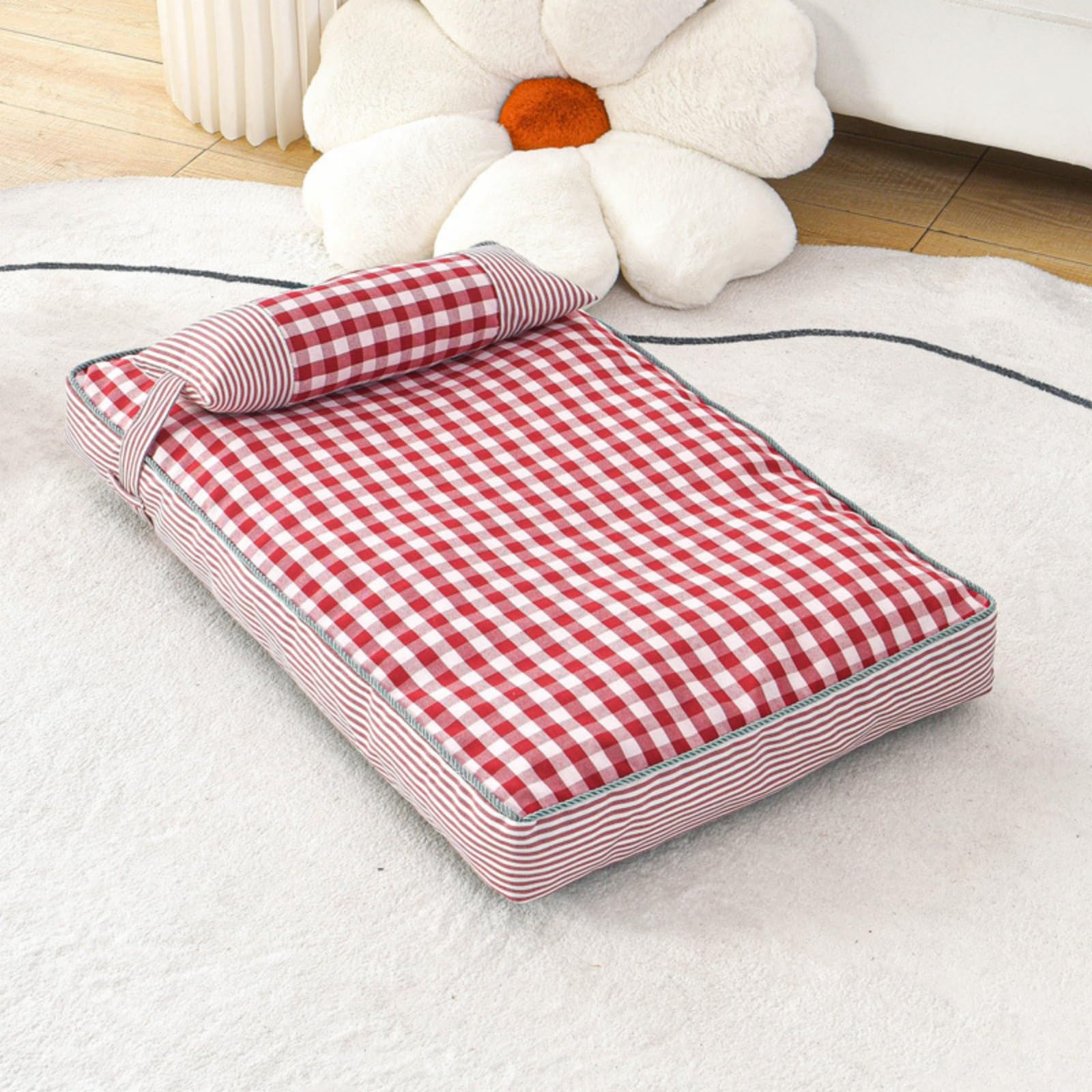 champracer Hundebett waschbar mit abnehmbarem Kissen Hundekissen Flauschig mit rutschfeste Unterseite weiche Hundehütte für kleine mittelgroße Hunde und Katzen (Rot,L-100 * 68cm)