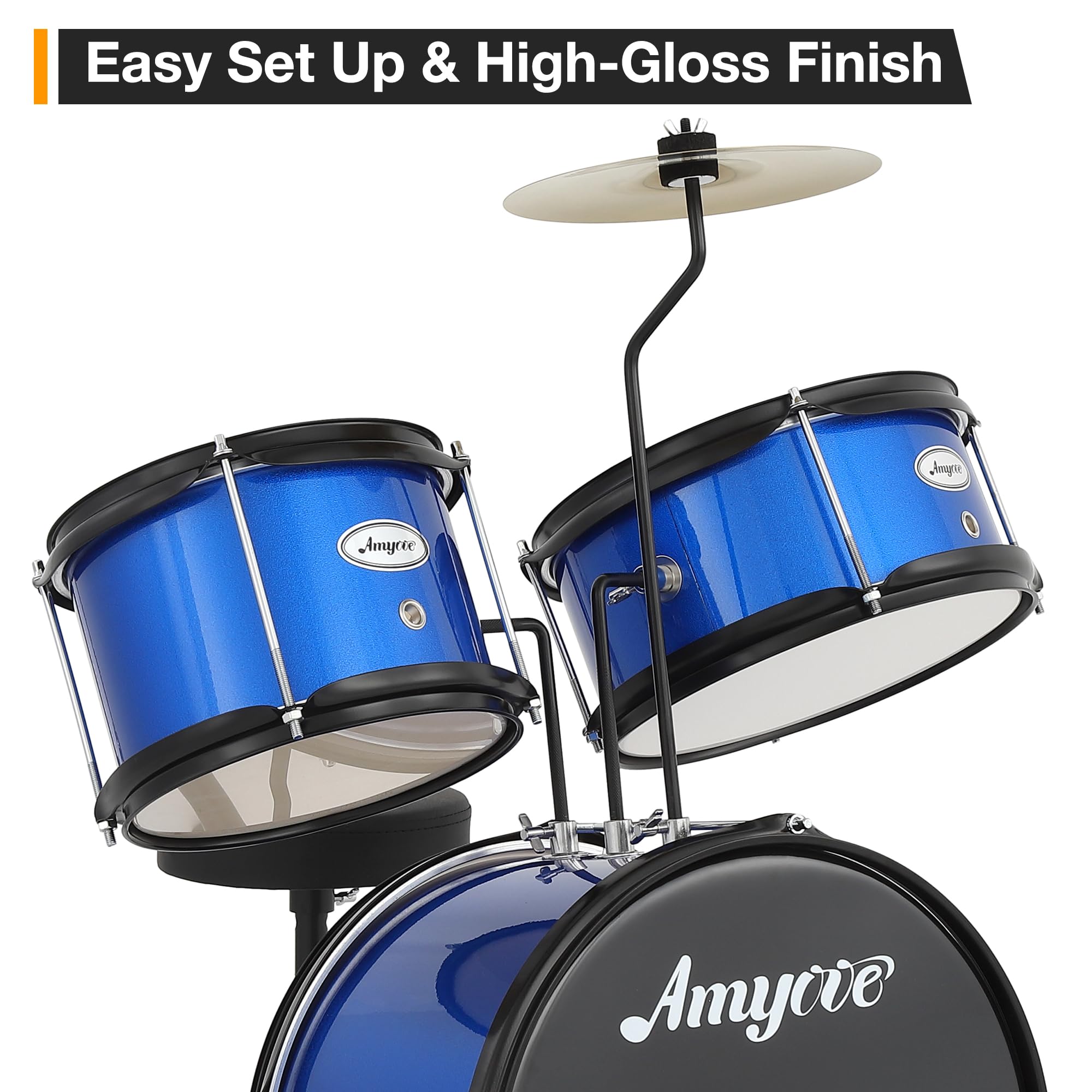 Batería Electrónica De 3 Piezas Para Niños Principiantes - Incluye Platillo, Tom, Bombo Con Pedal, Baquetas y Asiento Ajustable. Kit De Percusión Musical Para Niños y Niñas, Color Negro.