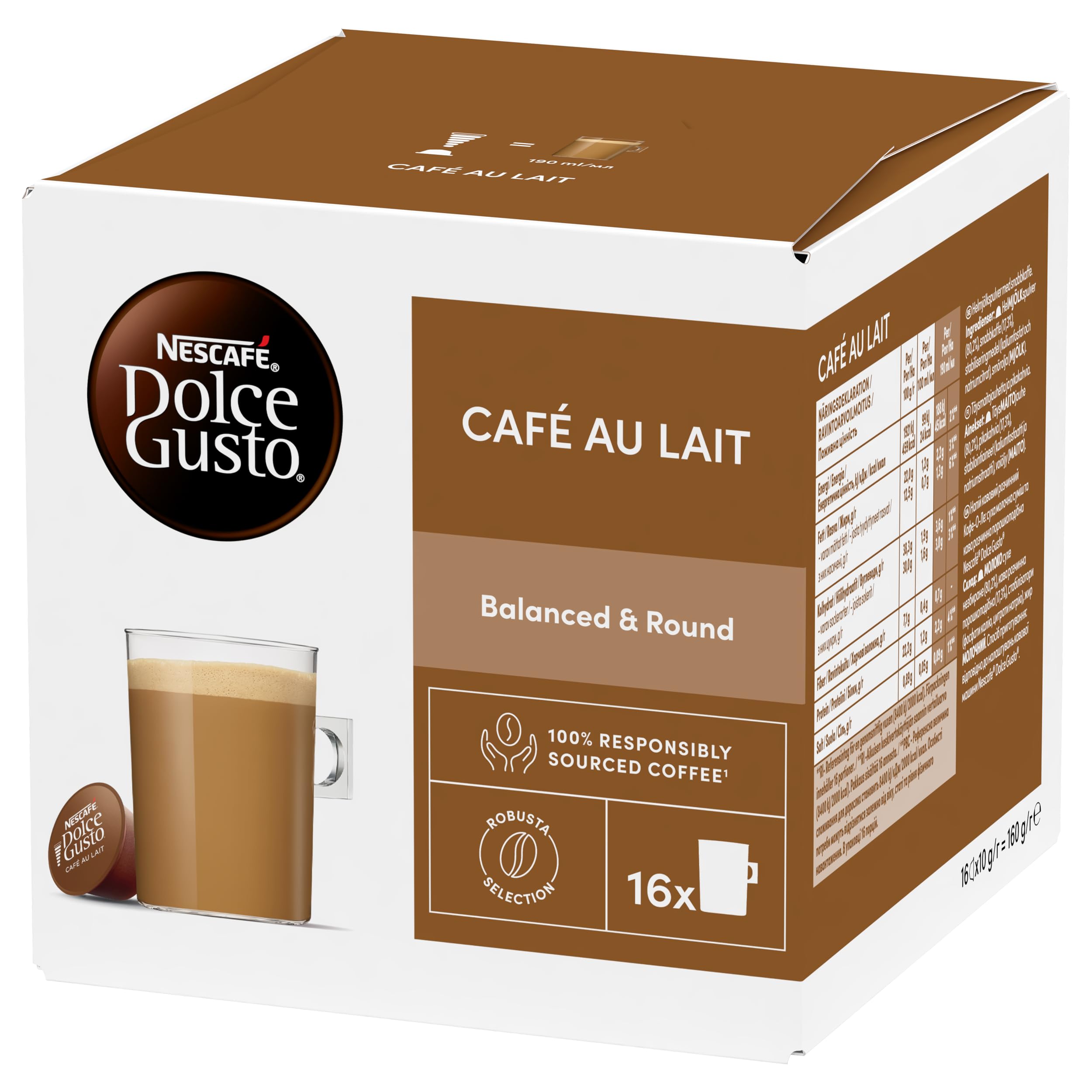 Nescafé Dolce Gusto Café au Lait - Café - 96 Capsules (Pack de 6 boîtes x 16)