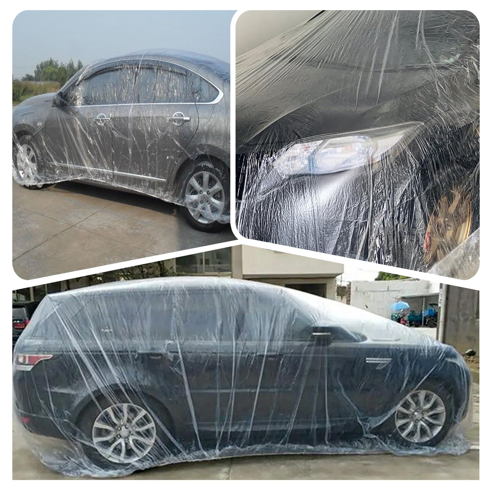 3 Packs Disposable Car Cover Clear Plastic Car Cover Universal Rain Dust Garage Cover with Elastic Band Large — view 7