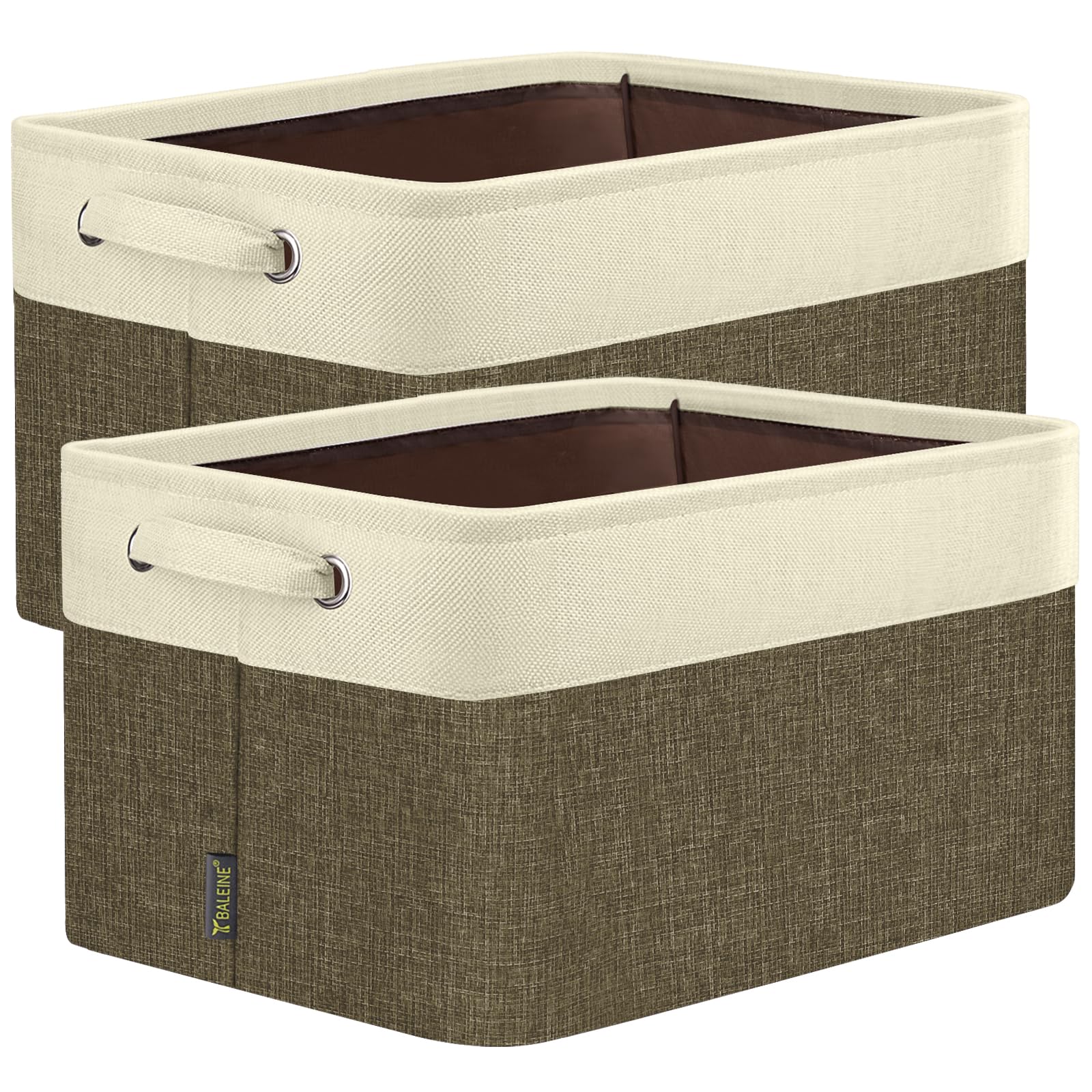 BALEINE 2 Pack Fabric Closet Storage Bins for Shelves, Linen Closet Organizers and Storage, Decorative Baskets for Organizing, Shelf, Clothes, Home, Office (Brown, 17''x13''x10.5'')