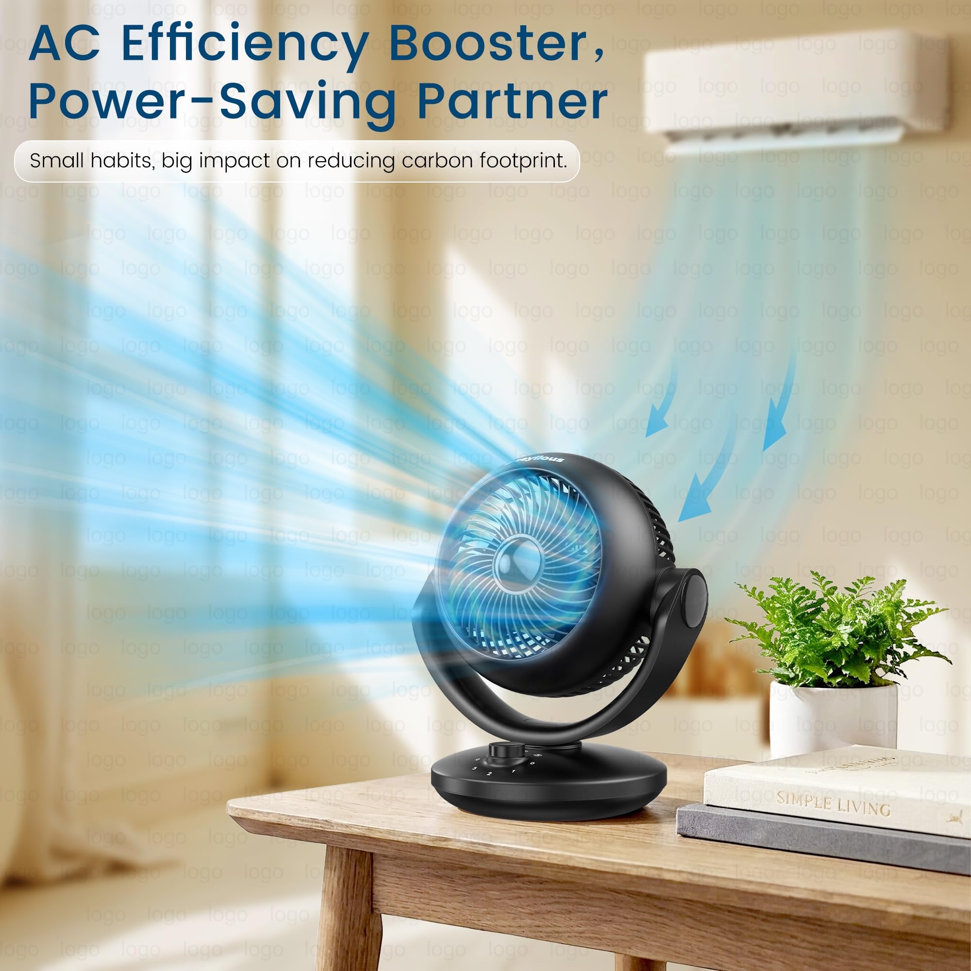 Ventilator Leise, 22dB Tischventilator sehr Leise, Fan mit 3 Geschwindigkeiten 100/70° Verstellbare Neigung für 20m² Räume, Kraftvoll 3D Turbo Ventilatoren für Büro, Schlafzimmer, Schwarz