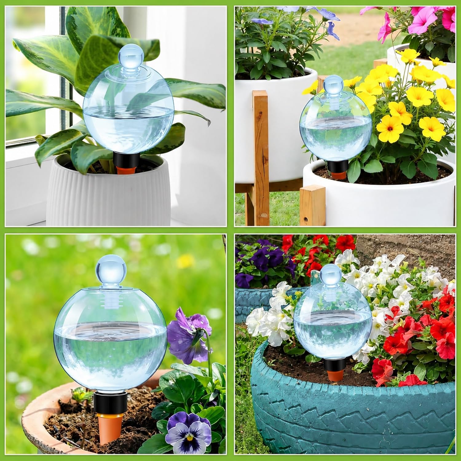 DI QIU REN Lot de 6 globes d'arrosage automatique extra larges de 538,6 g avec bouchon en verre – Ampoules d'arrosage à libération lente et insert de pot de fleurs, piquets d'eau à remplissage
