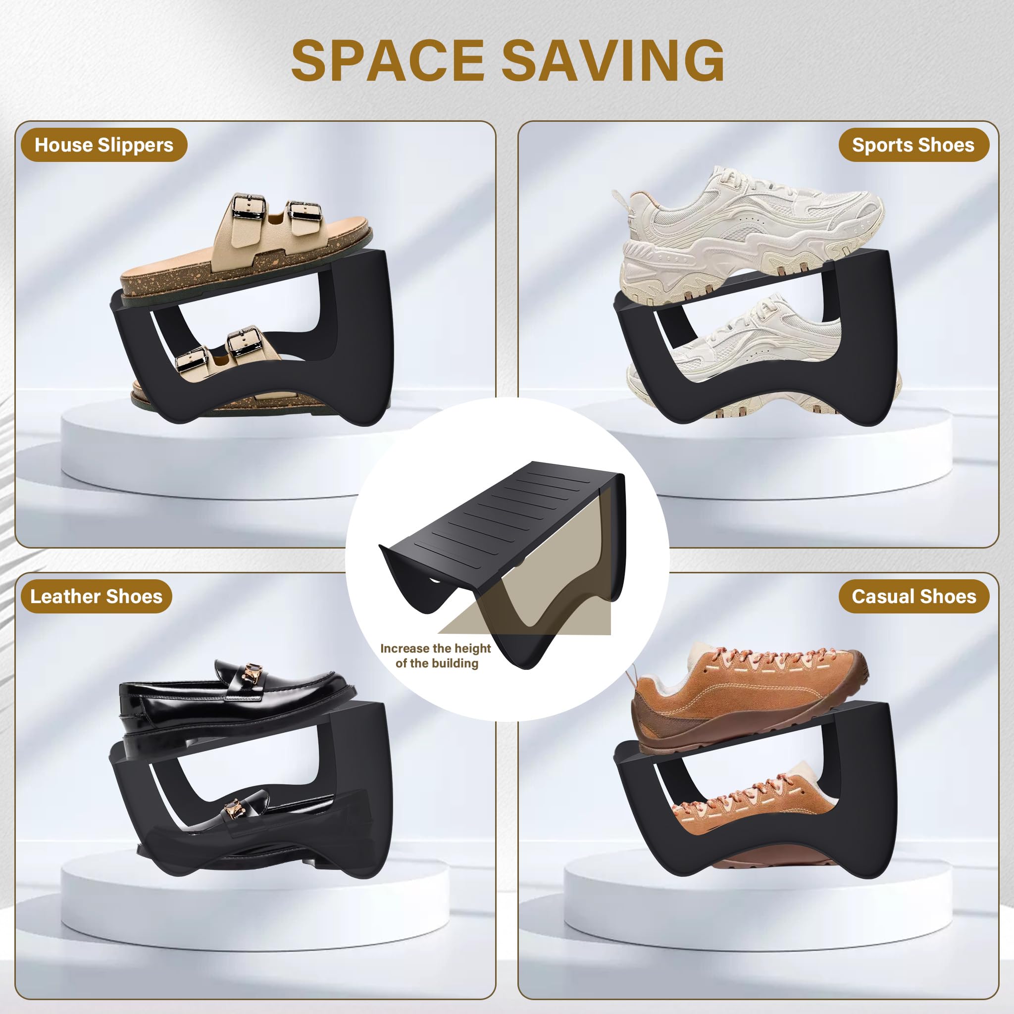 Froadp 30 Stück Schuhregale rutschfest Schuhhalter Platzsparend PP Kunststoff Doppelschicht Schuhstapler Set Schuhaufbewahrung Schuhschlitz Organizer, Schwarz