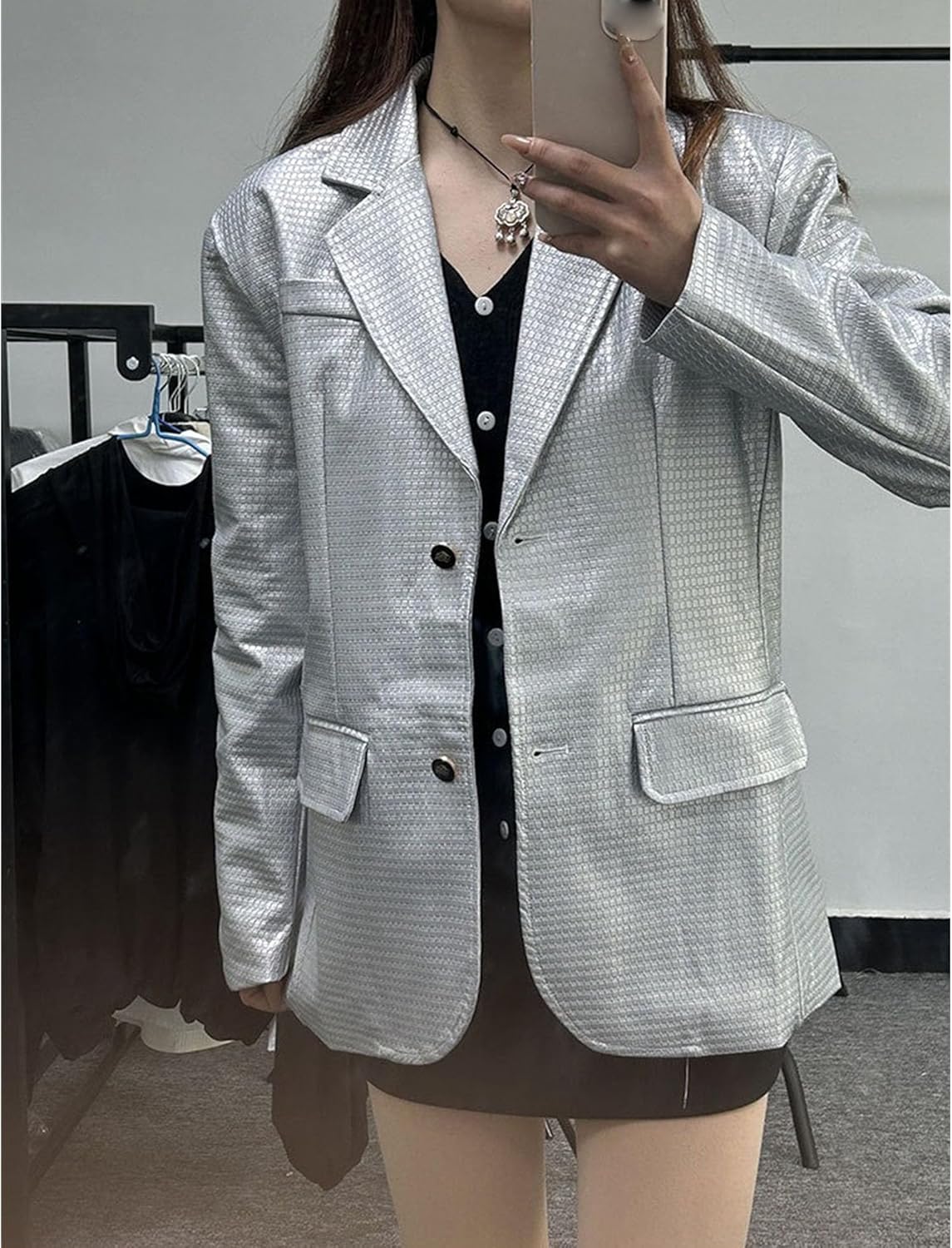Women's Blazer Collar Mid-Length Comfort Coat Fashion Button Down Faux Leather Coat Jacket Fashion Outdoor Spring Fall Coats