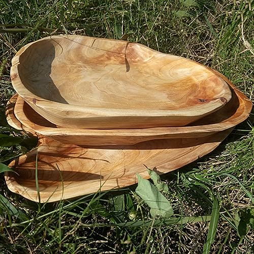 Miniatura 3 de Jovivi Cuenco de madera de abeto natural, plato de madera hecho a mano, platos de madera para sándwich, pan, ensalada de frutas, aperitivos, masa,