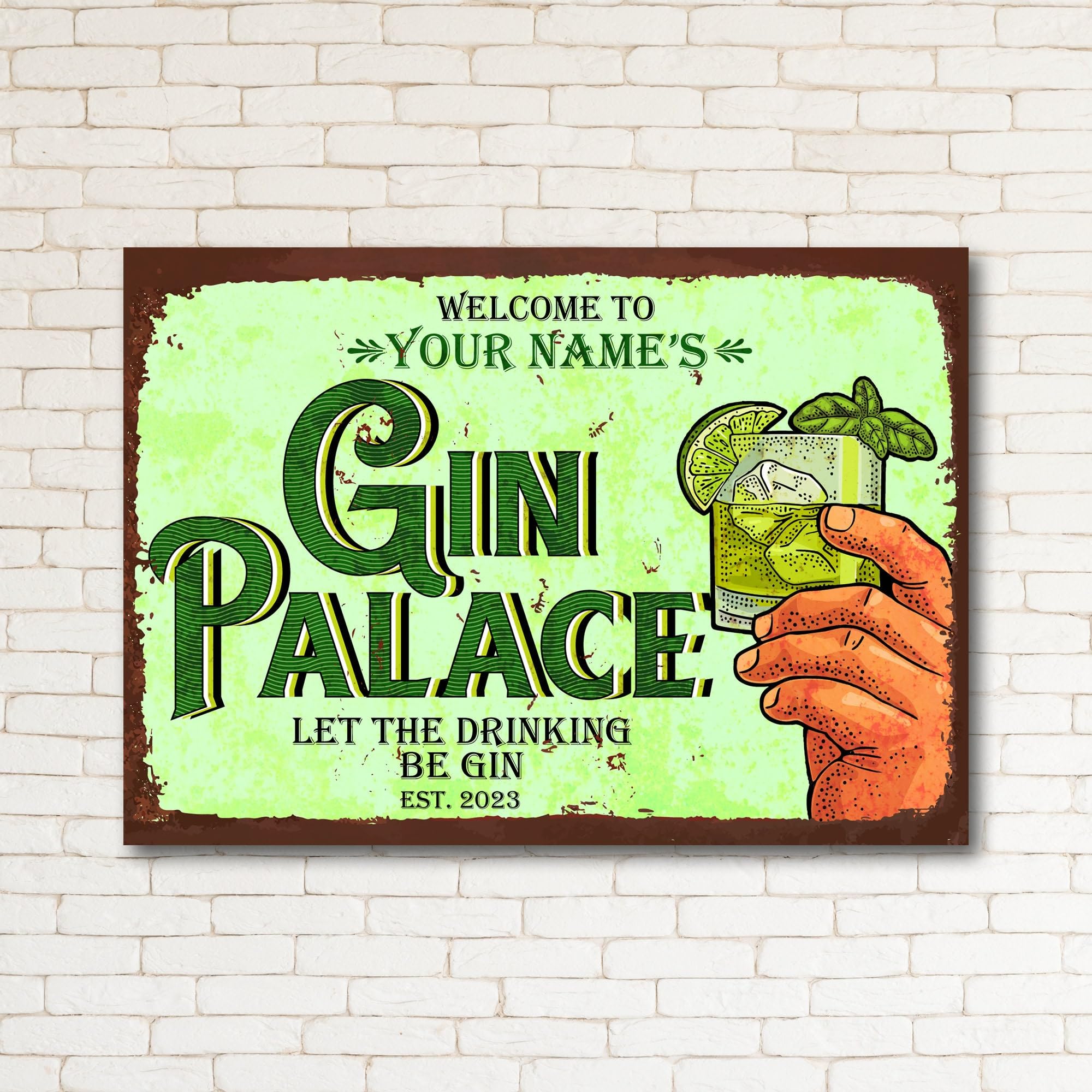 PERSONALISED Gin Palace Let the Drinking Be GIN Sign Wall Decor Metal Plaque