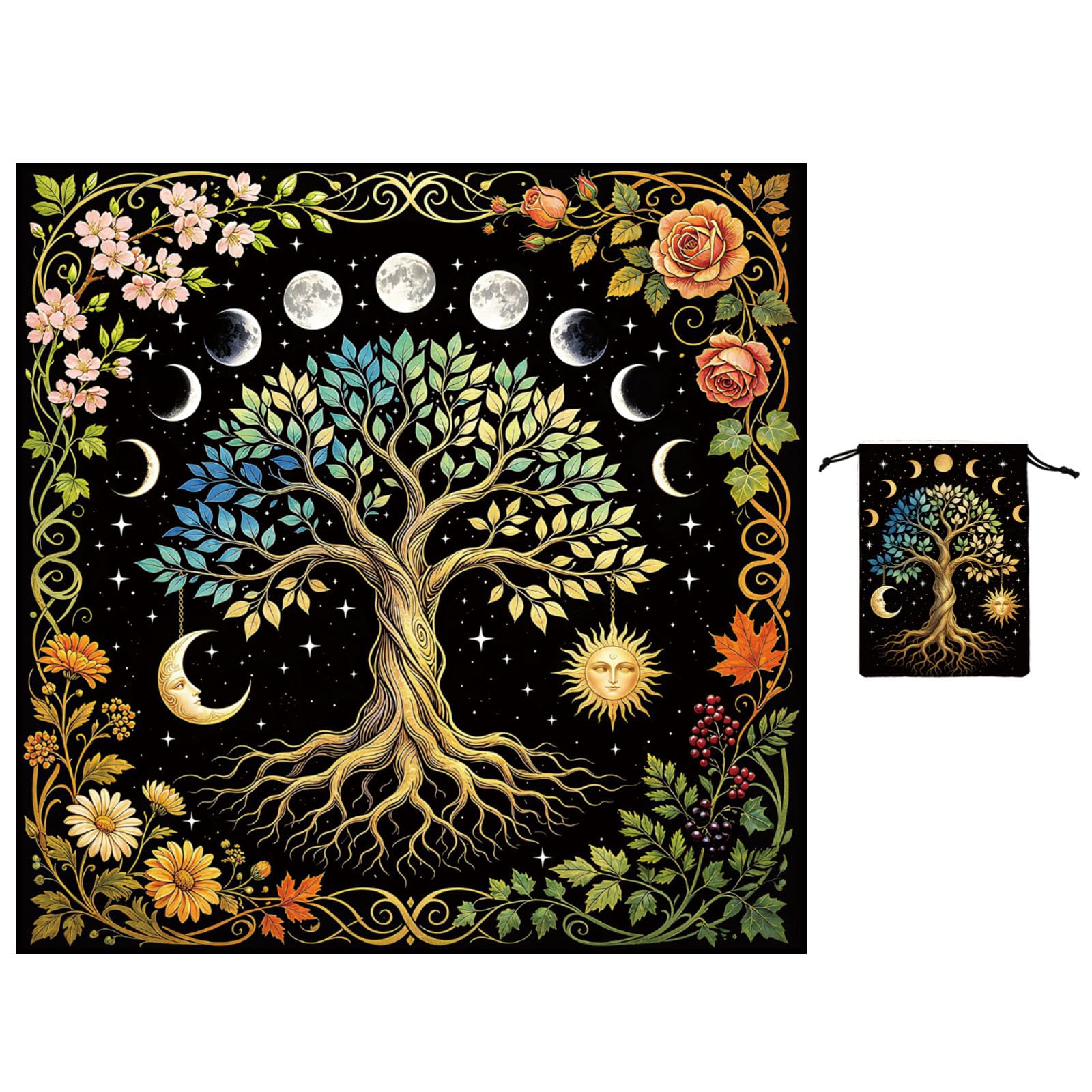 Nappe de tarot soleil et lune en velours pour rituel ésotérique