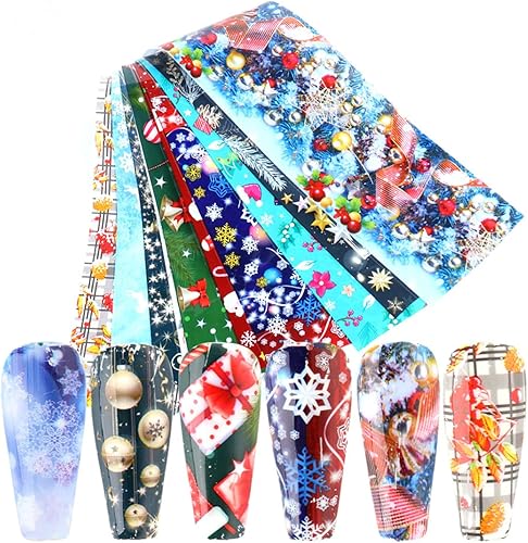 Calcomanías de transferencia de papel de uñas de Navidad, 10 hojas de calcomanías de arte de uñas de Navidad, calcomanías de invierno, Papá Noel,