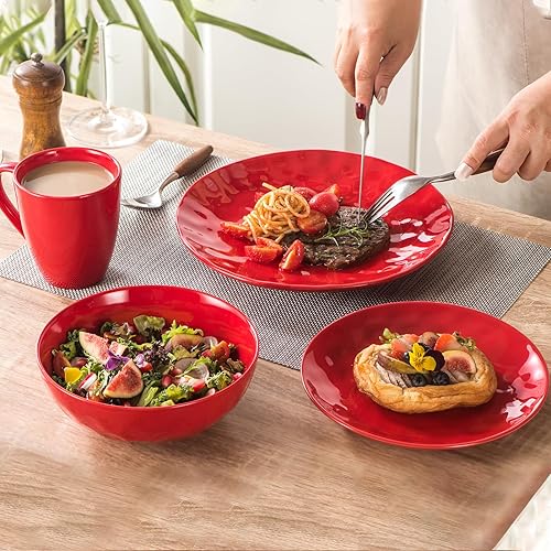 Miniatura 3 de vicrays Juego de 6 platos llanos de cerámica, 10 pulgadas, aptos para microondas, horno, lavavajillas, redondos, porcelana acanalada, adecuados para