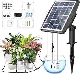 OHYEAHSPIN Sistema de Irrigação Por Gotejamento Movido A Energia Solar, Acessórios para Estufas Externas com Irrigação Automática de Jardim Solar, com Suporte para 15 Vasos de Plantas E 6 Modos de Tem