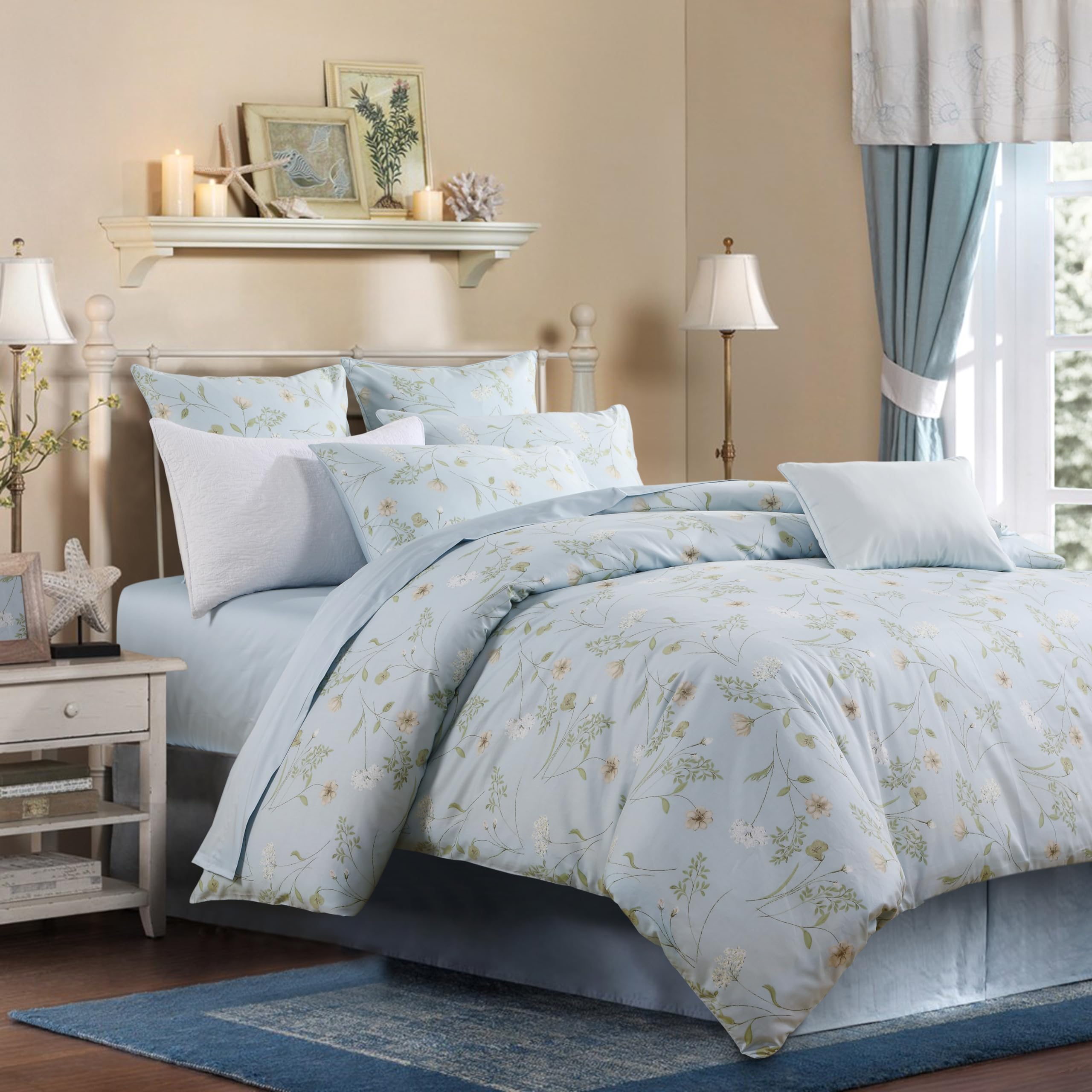 USTIDE Rustic King Size Bedding Set Botanical Floral Duvet Cover Set 800 Thread Cotton Quilt Cover Set Home Decoration,3Pieces(1Duvet Cover&2Pillowcases)
