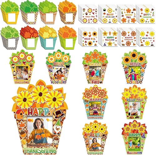Soaoo 96 Pcs Thanksgiving Picture Frames Craft Kits, 48 Fall