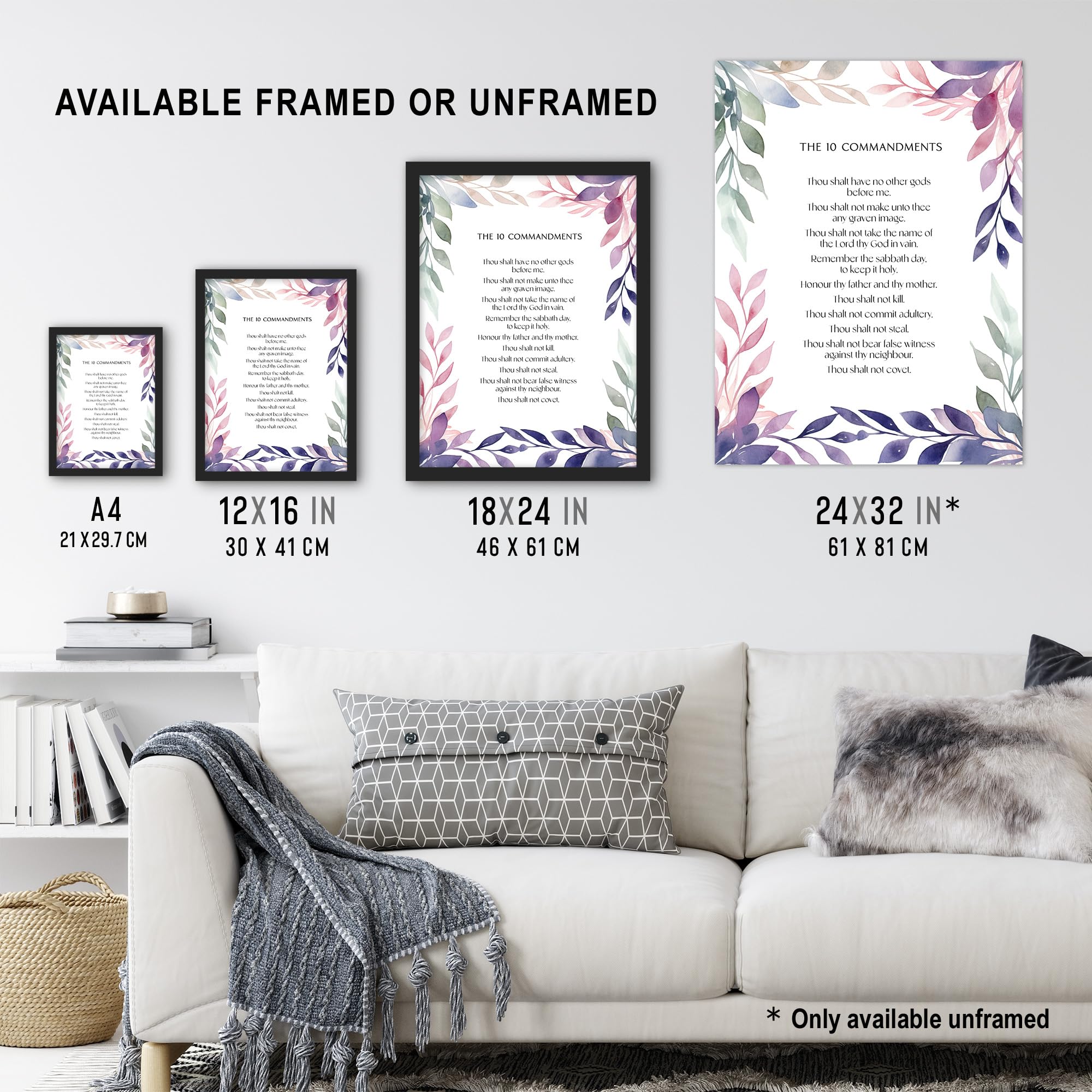 Artery8 The 10 Ten Commandments Violet Religious Exodus Old Testament Jesus Christ Christian Bible Faith God Quote Revelations Flowers Artwork Extra Large XL Wall Art Poster Print - Image 3