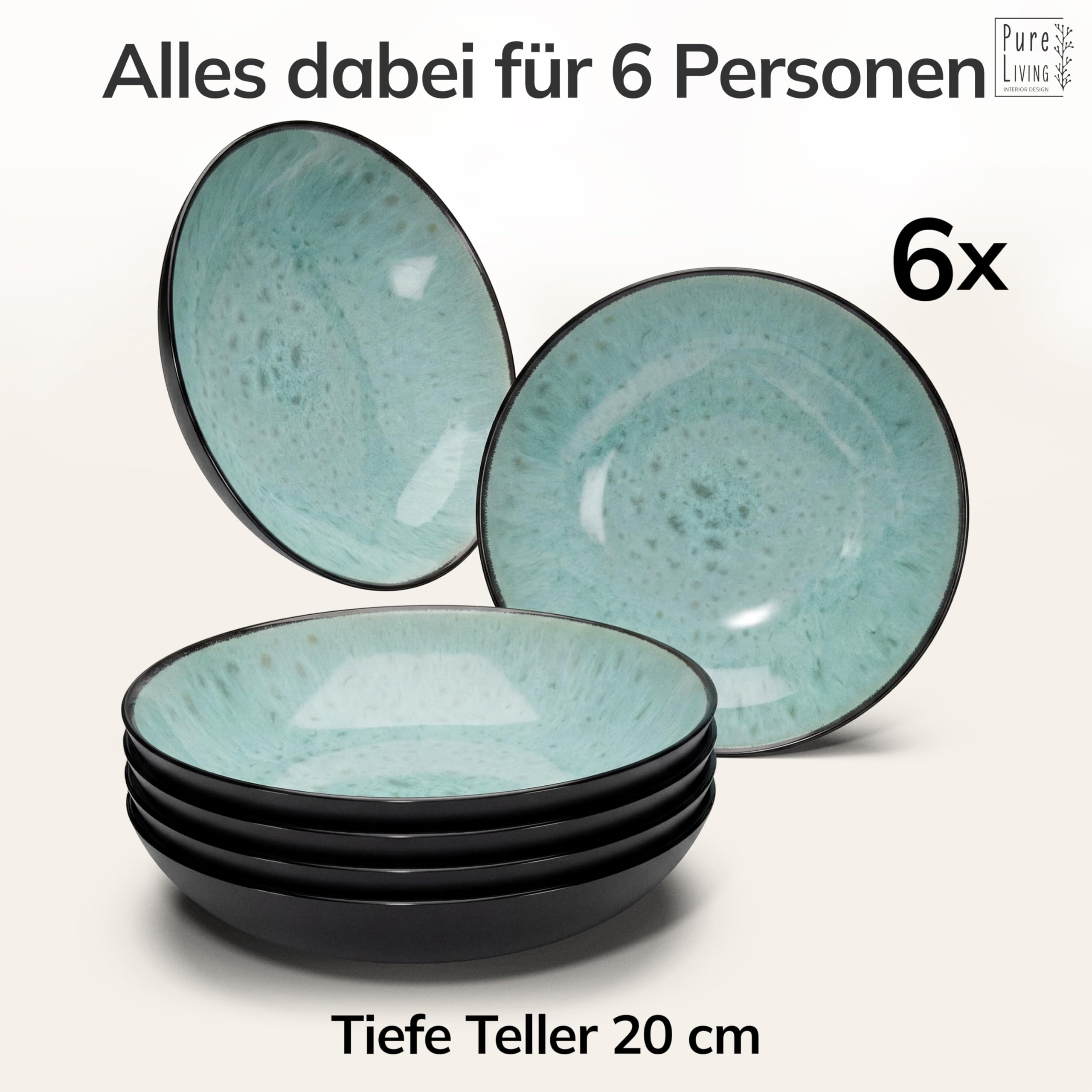 Steingut Suppenteller 6 Personen Ibiza TESTSIEGER, Traumhaftes Mediterranes Steingut Tiefe Teller Set, Pasta Teller Tief Groß