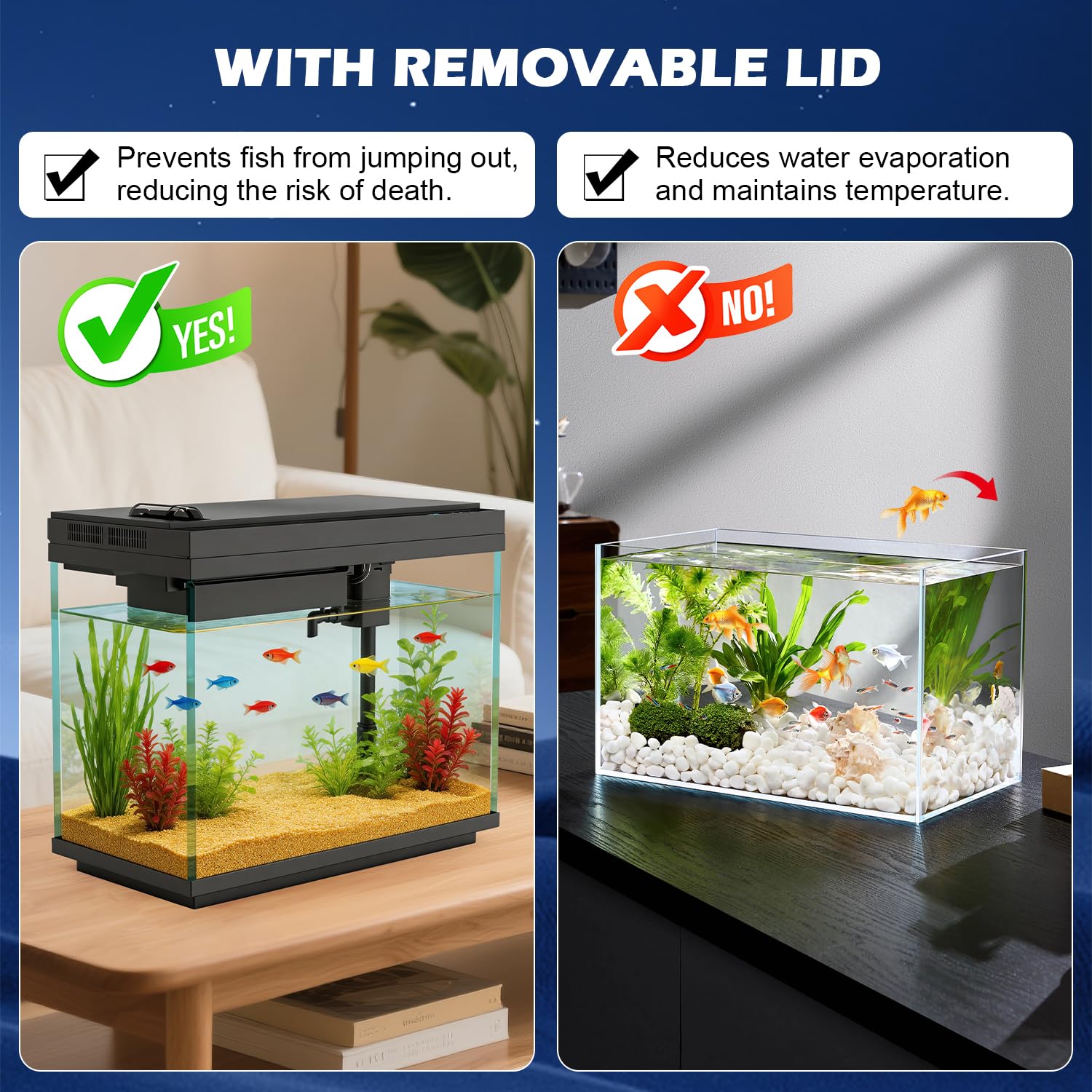 Smart Aquarium - Acquario in vetro da 5 galloni con pompa dell'acqua silenziosa, sistema di autopulizia, filtro efficienza, luci LED a 7 colori, display automatico della temperatura, vetro HD