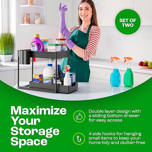 Miniatura 3 de HELPFUL HOME Organizador de 2 niveles para debajo del fregadero, organizador deslizante para debajo del baño, organizador de cajones de