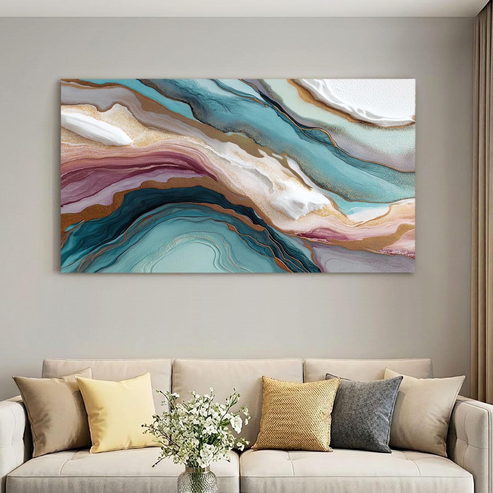 Lienzo enmarcado abstracto moderno para sala de estar, 36 x 24 pulgadas